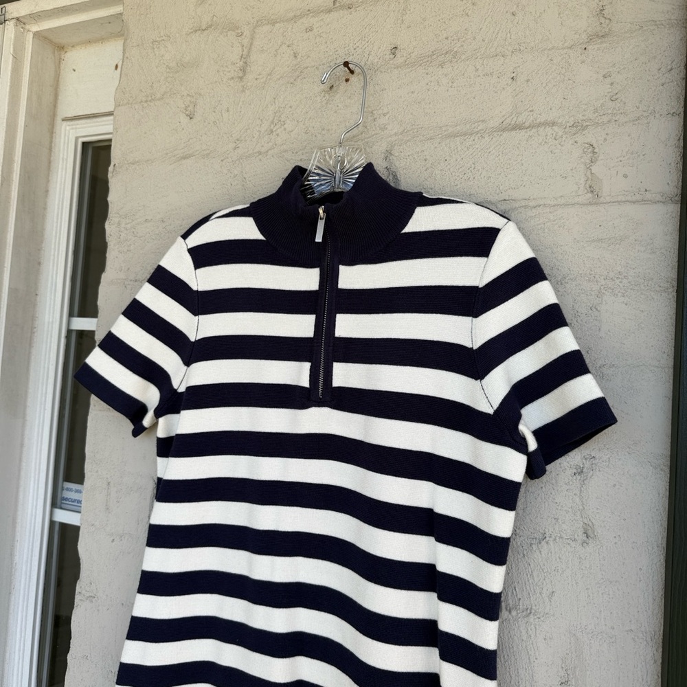 Cynthia Rowley Navy/White Nautical Stripe Short Sleeve Polo Sweater Dress Medium - Picture 3 of 12